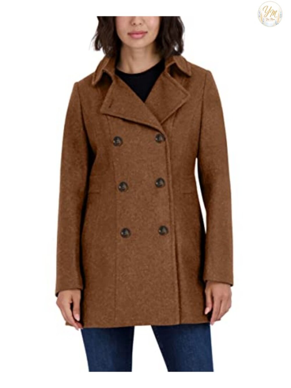 Soft Wool Blend Peacoat Double Breasted Coat with Removable Hood